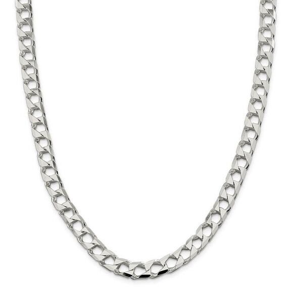 Men's 8.5mm Sterling Silver Flat Square Curb Chain Necklace, 22 Inch